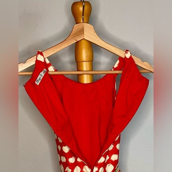 Eliza J  red/orange & White paint brush Polka Dot, Sleeveless, A-Line Dress - Picture 4 of 10
